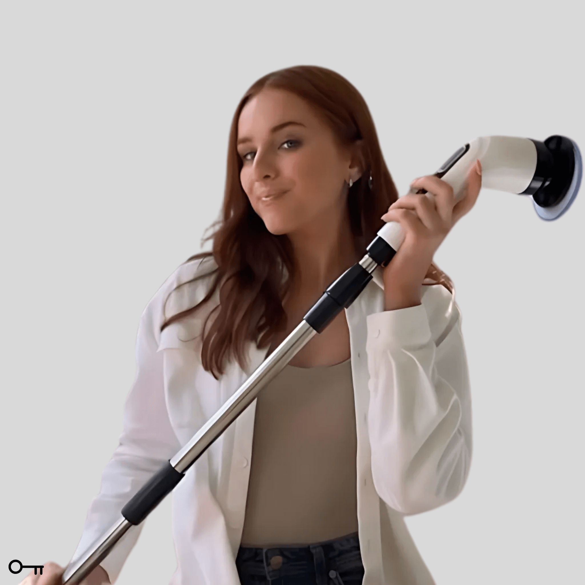 Girl holding 7 in 1 spin scrubber