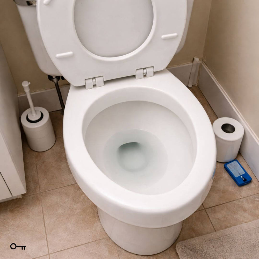 White toilet with open lid in a bathroom setting